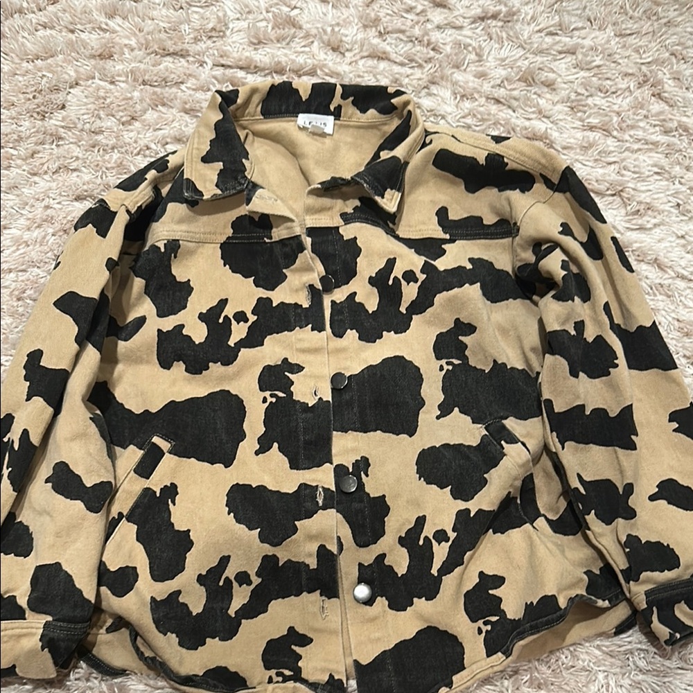 Cow Print Patterned Jean Jacket
